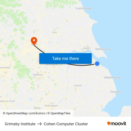 Grimsby Institute to Cohen Computer Cluster map