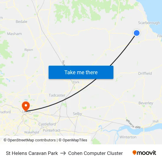St Helens Caravan Park to Cohen Computer Cluster map