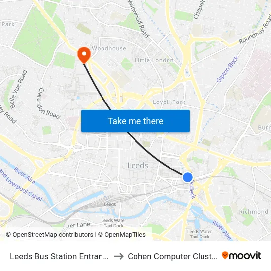 Leeds Bus Station Entrance to Cohen Computer Cluster map