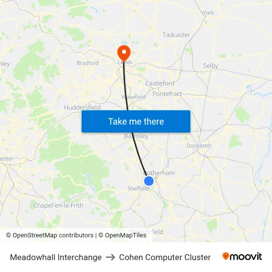 Meadowhall Interchange to Cohen Computer Cluster map