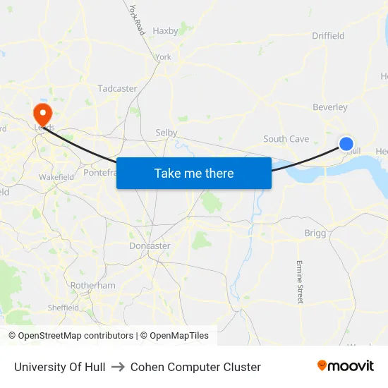 University Of Hull to Cohen Computer Cluster map