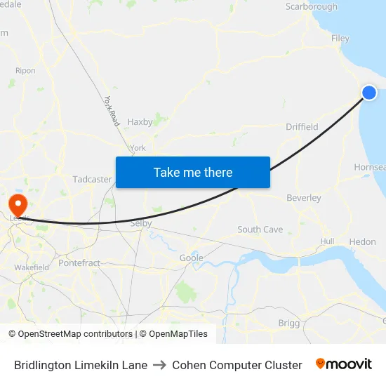 Bridlington Limekiln Lane to Cohen Computer Cluster map