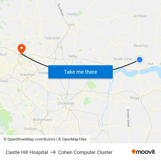 Castle Hill Hospital to Cohen Computer Cluster map