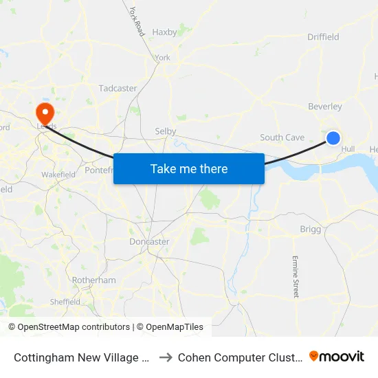 Cottingham New Village Rd to Cohen Computer Cluster map