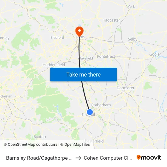 Barnsley Road/Osgathorpe Road to Cohen Computer Cluster map