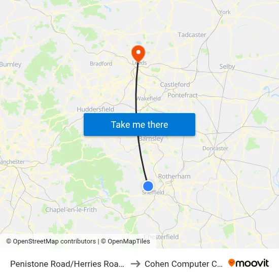 Penistone Road/Herries Road South to Cohen Computer Cluster map