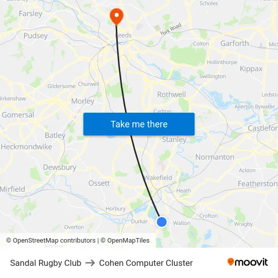 Sandal Rugby Club to Cohen Computer Cluster map