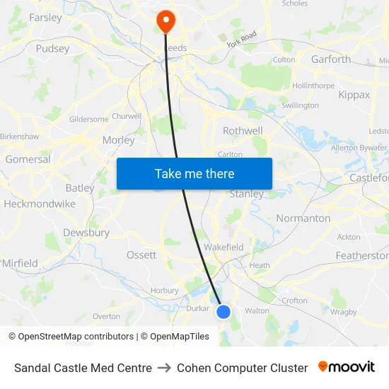 Sandal Castle Med Centre to Cohen Computer Cluster map