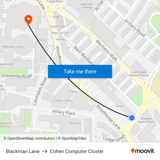 Blackman Lane to Cohen Computer Cluster map