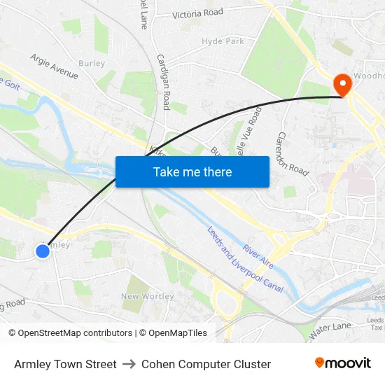 Armley Town Street to Cohen Computer Cluster map