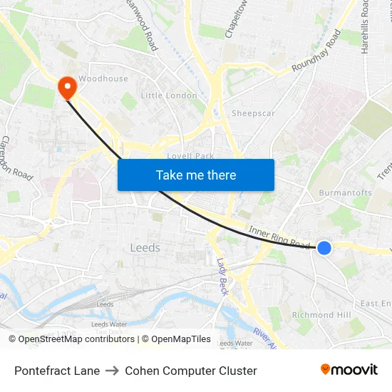 Pontefract Lane to Cohen Computer Cluster map