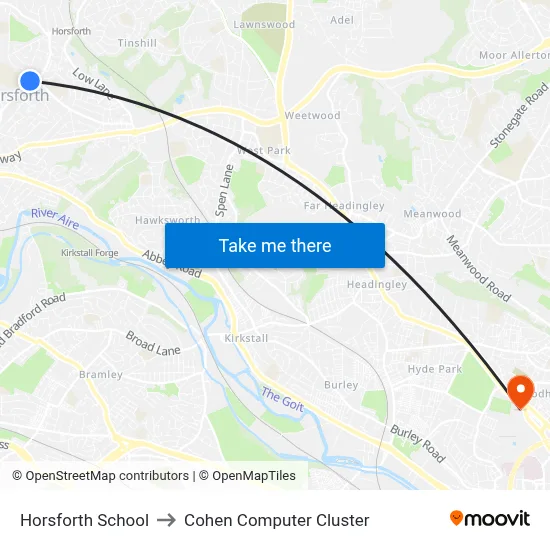 Horsforth School to Cohen Computer Cluster map