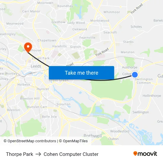 Thorpe Park to Cohen Computer Cluster map