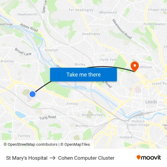 St Mary's Hospital to Cohen Computer Cluster map
