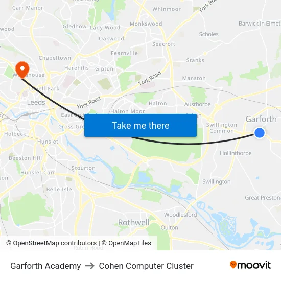 Garforth Academy to Cohen Computer Cluster map