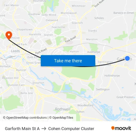 Garforth Main St A to Cohen Computer Cluster map