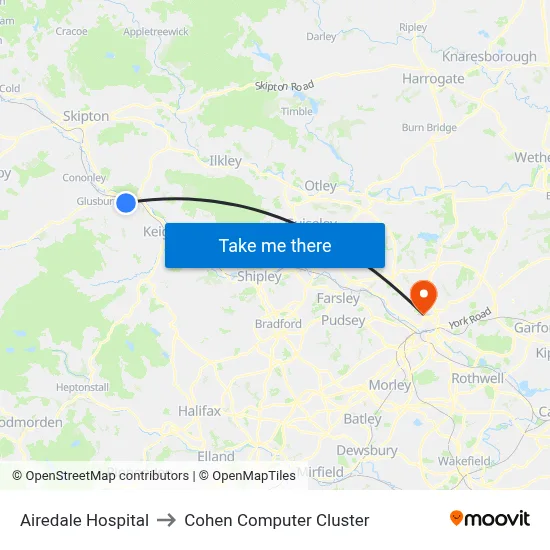Airedale Hospital to Cohen Computer Cluster map