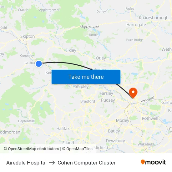 Airedale Hospital to Cohen Computer Cluster map