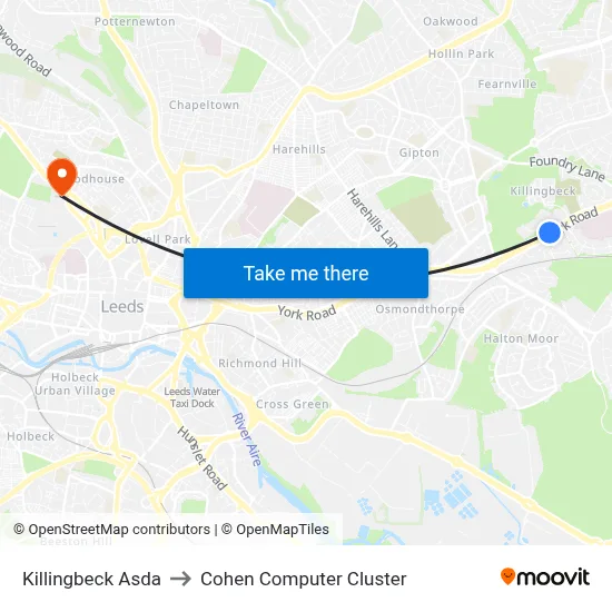 Killingbeck Asda to Cohen Computer Cluster map