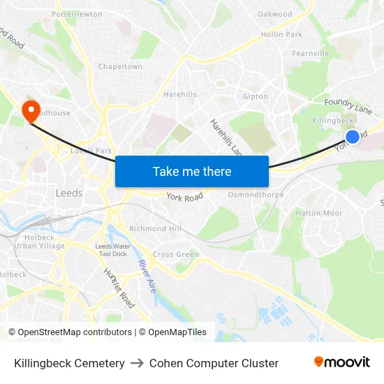 Killingbeck Cemetery to Cohen Computer Cluster map