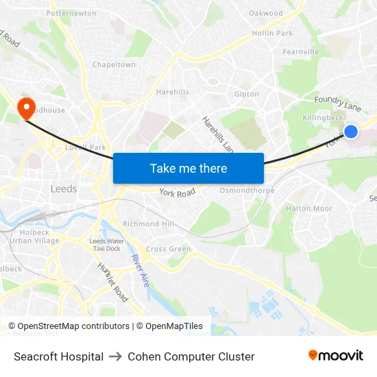 Seacroft Hospital to Cohen Computer Cluster map