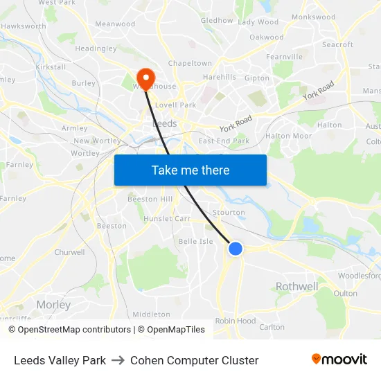 Leeds Valley Park to Cohen Computer Cluster map