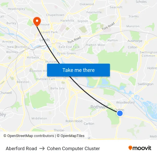 Aberford Road to Cohen Computer Cluster map