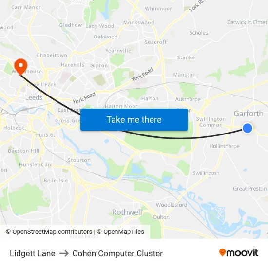 Lidgett Lane to Cohen Computer Cluster map