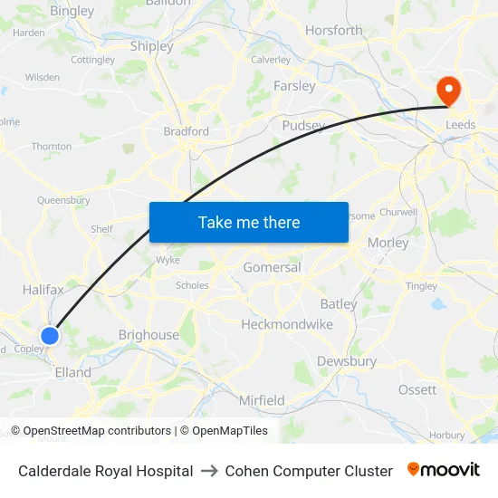 Calderdale Royal Hospital to Cohen Computer Cluster map