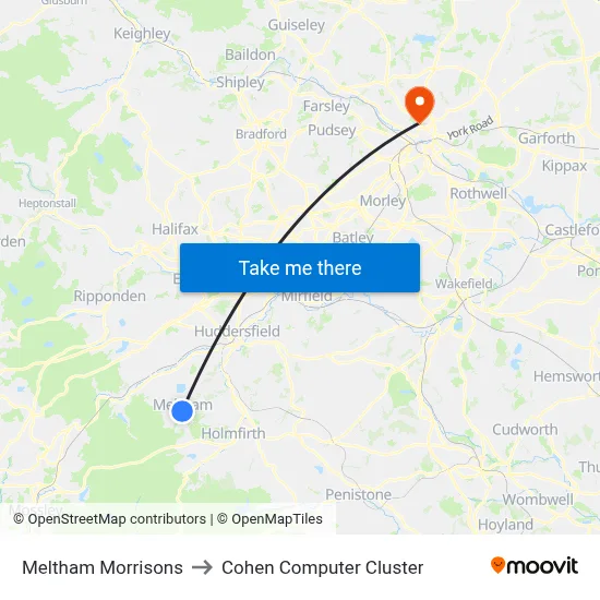 Meltham Morrisons to Cohen Computer Cluster map