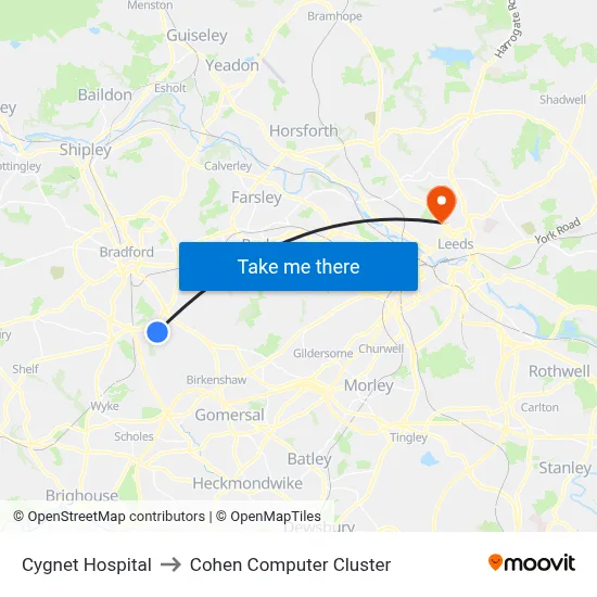 Cygnet Hospital to Cohen Computer Cluster map