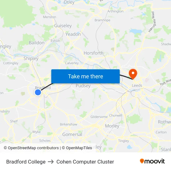 Bradford College to Cohen Computer Cluster map