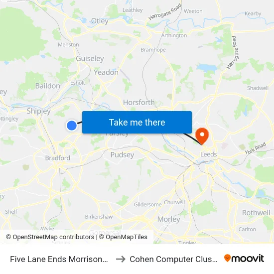 Five Lane Ends Morrisons A to Cohen Computer Cluster map
