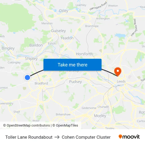 Toller Lane Roundabout to Cohen Computer Cluster map
