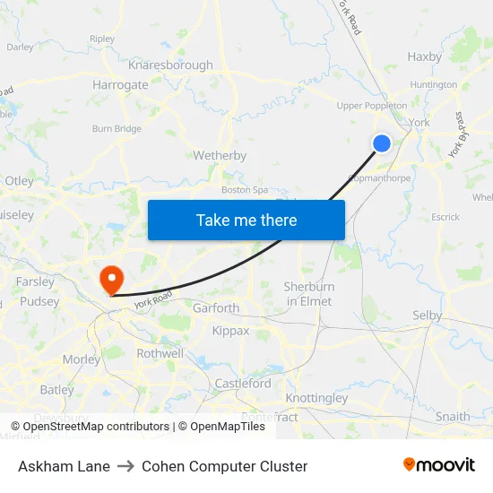 Askham Lane to Cohen Computer Cluster map