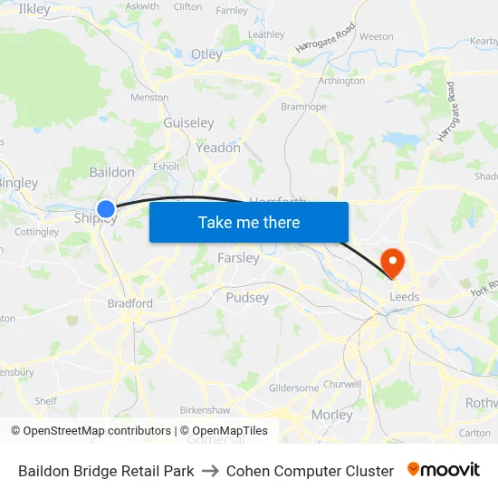 Baildon Bridge Retail Park to Cohen Computer Cluster map