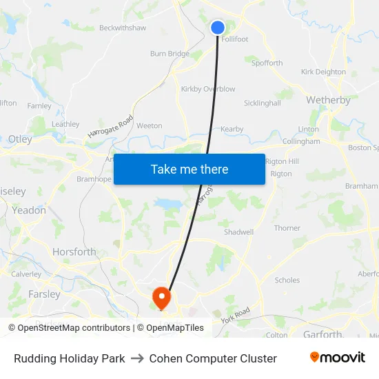 Rudding Holiday Park to Cohen Computer Cluster map