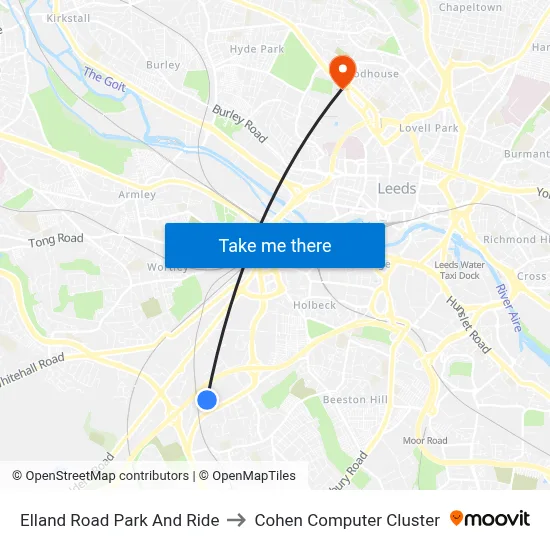 Elland Road Park And Ride to Cohen Computer Cluster map