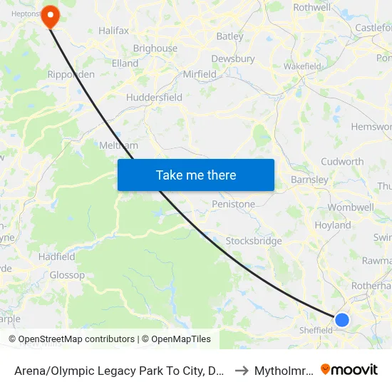 Arena/Olympic Legacy Park To City, Don Valley to Mytholmroyd map