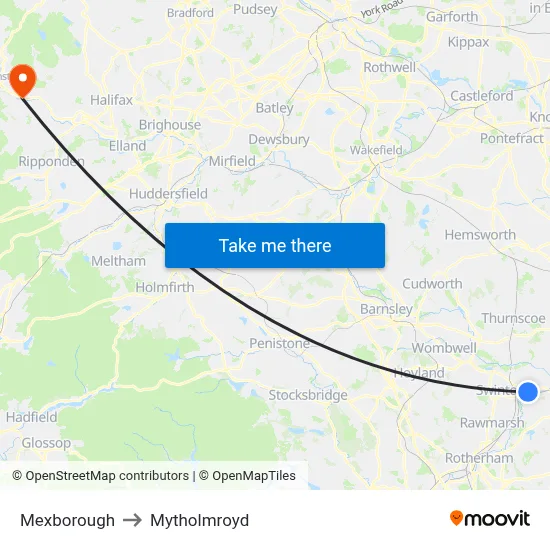 Mexborough to Mytholmroyd map