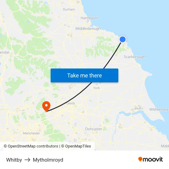 Whitby to Mytholmroyd map