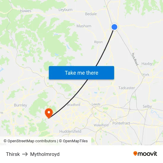 Thirsk to Mytholmroyd map