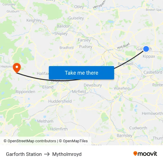 Garforth Station to Mytholmroyd map