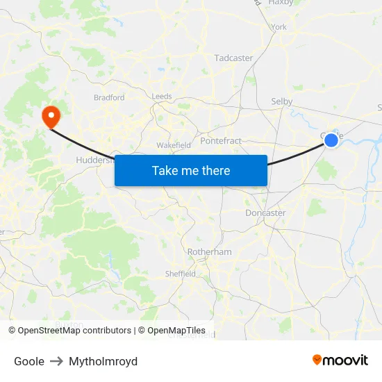 Goole to Mytholmroyd map