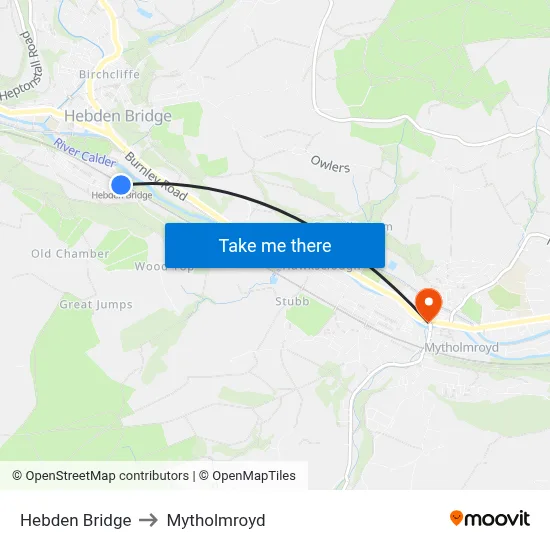 Hebden Bridge to Mytholmroyd map
