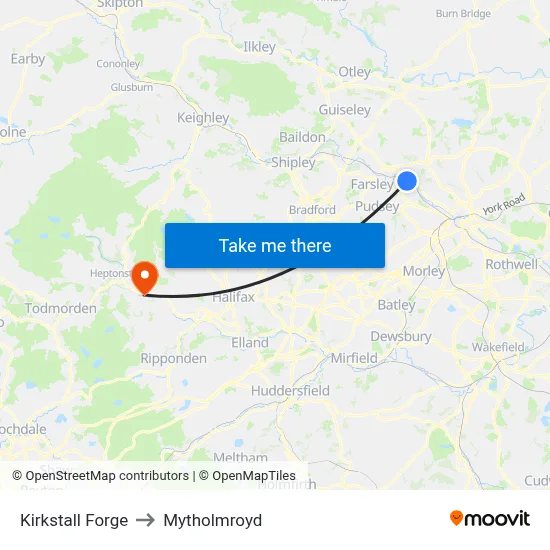 Kirkstall Forge to Mytholmroyd map