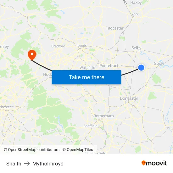 Snaith to Mytholmroyd map