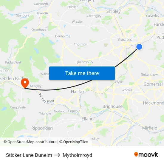 Sticker Lane Dunelm to Mytholmroyd map