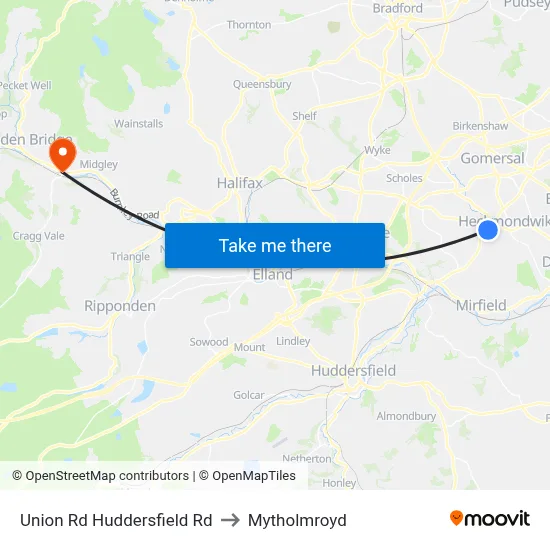 Union Rd Huddersfield Rd to Mytholmroyd map