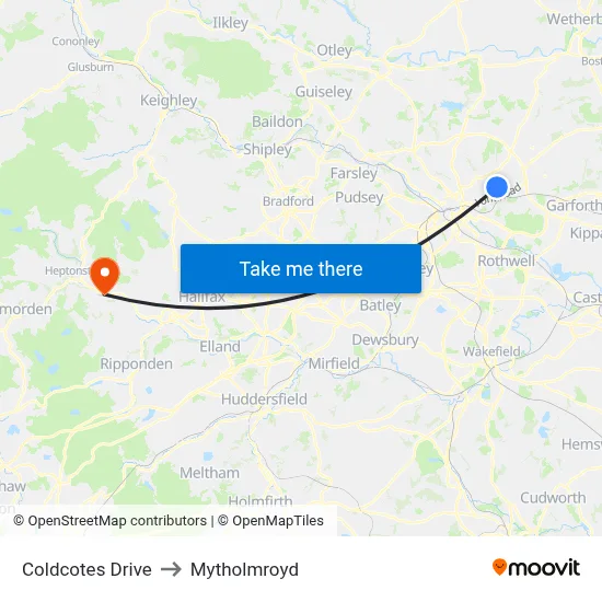 Coldcotes Drive to Mytholmroyd map